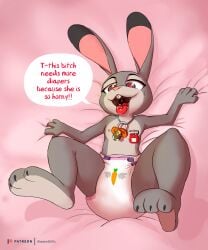 2018 animal color commission diaper disney drooling drugged english_dialogue english_text heart-shaped_pupils hi_res humiliation judy_hopps messy_diaper mindbreak multiple_orgasms nipple_piercing pacifier piercing scat shadow2007x zootopia