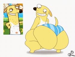 2022 almost_naked_animals animated anthro ass big_butt breathotter canid canine canis cartoon_network clothed clothing domestic_dog howie_(almost_naked_animals) male mammal twerking underwear