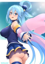 aqua_(konosuba) ass blue_eyes blue_hair jampen kono_subarashii_sekai_ni_shukufuku_wo! thick_thighs thighhighs