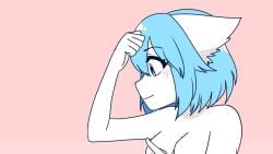 animal_ears animation_meme_community anthro blue_hair_female blush breasts edit naked_female nude_female poking virtual_youtuber wolfychu worried_expression