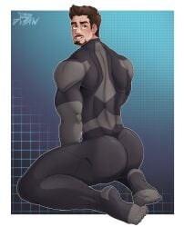 ass avengers avengers_assemble back bara big_muscles brown_eyes brown_hair iron_man looking_at_viewer looking_back male_only marvel marvel_cinematic_universe muscular_male tight_clothing tony_stark