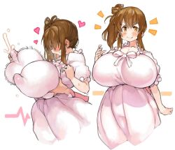 big_breasts breast_squeeze breasts dress huge_breasts lactation lactation_through_clothes nightgown sachito satou_sasara tagme