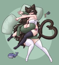 2girls big_breasts catgirl catrina_(limebreaker) huge_breasts kat_(limebreaker) large_breasts limebreaker sleeping sleeping_on_person tagme thick_thighs thighhighs wholesome