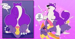 absurd_res activision anal ass big_butt bodily_fluids boyhowdy canid canine canis comic cum cum_in_ass cum_inside dialogue domestic_dog dragon duo ejaculation fan_character feral fur genital_fluids hands-free hi_res husky knot male male/male mammal nordic_sled_dog overweight overweight_male purple_body purple_fur scalie speech_bubble spitz spyro spyro_reignited_trilogy spyro_the_dragon video_games