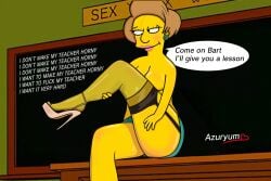 azuryum board classroom desk edna_krabappel garter_straps lipstick mature mature_female seductive skirt smile stockings teacher teacher_and_student the_simpsons thick_thighs yellow_skin