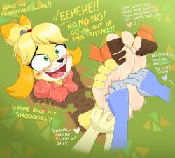 animal_crossing anthro buried caroo cute feet furry isabelle_(animal_crossing) nintendo tickling