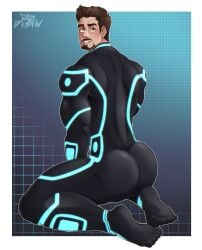 ass avengers back bara big_muscles brown_eyes brown_hair iron_man looking_at_viewer looking_back male_only marvel marvel_cinematic_universe muscular_male tight_clothing tony_stark