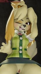 3d 3d_(artwork) 3d_model animal_crossing animal_crossing_new_leaf anthro blender_(software) canid canine canis clothed clothing domestic_dog doubutsu_no_mori female fur furry furry_only genitals hi_res highwizard isabelle_(animal_crossing) isabelle_(highwizard) looking_at_viewer mammal nintendo no_panties one_eye_closed presenting presenting_pussy pussy quickix solo tail tongue tongue_out video_games wink