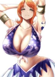 1girls 2022 alabasta arabasta_kingdom arabasta_saga armpits arms_behind_head arms_up belly_button blush breasts brown_eyes cleavage female female_only hips huge_breasts long_hair massive_breasts moriton nami naughty_face one_piece orange_hair pre-timeskip purple_eyes shoulder_tattoo simple_background slim_waist tattoo thick_thighs thighs white_background wide_hips