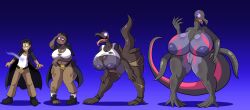 1boy 1girls big_breasts breast_expansion bright_pupils dark_skin deiser female furry gender_transformation male pokémon_(species) pokemon pokemon_(species) prinnydood salazzle solo transformation