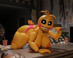 3d anthro big_areola big_nipples butt_crack feet_up feversfm five_nights_at_freddy's five_nights_at_freddy's_2 huge_toy_chica large_areolae large_ass large_breasts looking_at_viewer lovetaste_chica nipple_piercing nipples on_table pink_panties robot smiling solo thick_ass thick_thighs toy_chica_(fnaf) toy_chica_(love_taste)