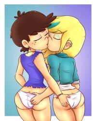 2girls ass ass_grab back_view blush bracelet canon_couple closed_eyes drawsoyeah earrings grabbing_ass hi_res kissing luna_loud multiple_girls nickelodeon no_pants panties pixie_cut sam_sharp signature teenage_couple teenage_girl teenager teenager_on_teenager the_loud_house thighs young yuri