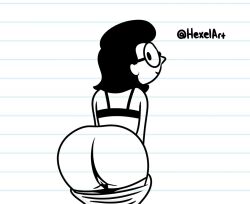 ass ass_focus bent_over black_hair bra diary_of_a_wimpy_kid female hexelart looking_back monochrome mooning pants_down pants_pull pants_pulled_down pussy round_glasses solo susan_heffley viewed_from_behind