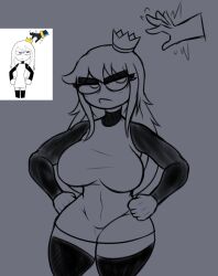 1girls big_ass big_breasts crown cute dress female fully_clothed grabbing_object gray_background grumpy hands miscon redraw sketch solidrich solo solo_female tabbes thick_thighs thighhighs voluptuous youtube youtuber