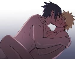 2boys asian asian_male black_eyes black_hair blush closed_eyes gay kissing legs male male/male male_only naked naruto naruto_(series) naruto_shippuden nude nude_male rrrsn37 sasuke_uchiha spiky_hair sweatdrop uzumaki_naruto whisker_markings whiskers yaoi yellow_hair