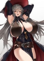 1girls big_breasts clothed granblue_fantasy houtengeki huge_breasts looking_at_viewer magisa_(granblue_fantasy) silver_hair solo tagme thick_thighs