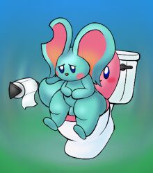 anthro belly big_ears big_penis blush duo elfilin embarrassed genitals holding_stomach implied_pee implied_scat kirby kirby_(series) male male/male nintendo penis privy sitting smile straining thick_thighs toilet toilet_paper toilet_slave toilet_use transformation video_games waddling_head wide_hips