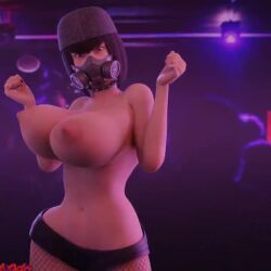 3d animated areolae athletic athletic_female big_breasts breasts brown_hair busty cap female female_focus female_only gas_mask hat hourglass_figure large_breasts nipples original sekai_seki_(oc) sekaithereturn short_hair tagme topless video wide_hips