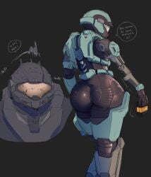 1boy 1boy1girl 1girls armor armored_female big_ass black_armor bloopyboi blue_armor bodysuit catherine-b320 curvy_hips english english_dialogue english_text female female_soldier female_spartan_(halo) halo_(series) halo_reach helmet human_female human_male kat-b320 large_ass male military noble_six power_armor prosthetic_arm skintight_bodysuit soldier spartan spartan_(halo) spartan_iii_(halo) unsc