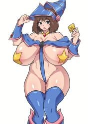 1girls blue_armwear blue_legwear breasts condom condom_wrapper dark_magician_girl dark_magician_girl_(cosplay) dd_(artist) female large_breasts magical_girl_outfit magician_hat pasties sabotaged_condom shounen_jump solo star_sticker tea_gardner yu-gi-oh! yu-gi-oh!_duel_monsters