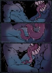 cum demon dreamsofsyzygy ejaculation erection faceless_male fangs human humanoid licking long_tongue male/male male_only muscular penis sex size_difference sucking sweat teratophilia tongue_around_penis tongue_out