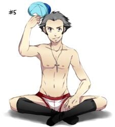 artist_request baseball_cap boxers iori_junpei junpei_iori male_focus male_only non_nude p4a persona_4_arena smiling solo_male underwear