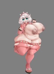 1girls 2024 absurd_res areolae artist_name bbw belly breasts chubby chubby_female curvaceous curvy elphelt_valentine female female_focus grey_background guilty_gear guilty_gear_strive hips huge_belly huge_breasts huge_thighs nipples omegabean plump short_hair shortstack simple_background solo solo_female solo_focus thick_thighs thighs voluptuous white_hair wide_hips