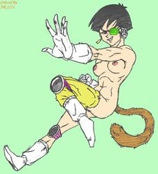 areolae boots breasts dragon_ball dragon_ball_z drawn earrings erect_nipples footwear green-tinted_eyewear knee_pads nipples nr1231 saiyan saiyan_tail scouter seripa straight_hair tail thighhighs tinted_eyewear