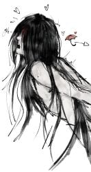 arms_behind_back gay gray_body homicipher long_hair male messy_hair mr._scarletella mr_crawling mr_crawling_(homicipher) slender_body submissive_male umbrella yaoi