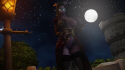 3d blue_eyes curvy draenei exposing_self female keshina morilymory night_sky solo warcraft world_of_warcraft wow