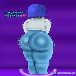 ass big_ass blue_skin disney female female_only greatcaesar_08 inside_out inside_out_2 nude pixar rear_view sadness_(inside_out) short_hair solo thick_thighs