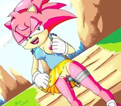 amy_rose anthro beige_skin breast breasts classic_amy_rose clitoris color day female female_only fleetway_comics front_view fur furry hedgehog nipple outdoors pdxyz pink_fur pussy skin solo sonic_(series) sonic_the_comic tagme vaginal_insertion