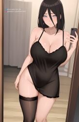 1girls ai_generated artist_name babydoll big_breasts boruto:_naruto_next_generations breasts brown_hair busty cellphone cleavage embarrassed female female_only front_view holding_object huge_breasts hyuuga_hanabi legwear light-skinned_female light_skin lingerie looking_at_viewer nai_diffusion naruto naruto_(series) no_bra one_thighhigh oppai pak-fa-t-50 panties patreon_username pixiv_username revealing_clothes selfie single_thighhigh skimpy skimpy_clothes sleepwear socks stable_diffusion standing stockings taking_selfie text url very_long_hair violet_eyes watermark web_address