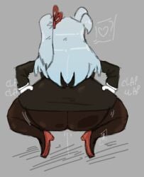 1girls angela_(lobotomy_corporation) ass ass_bigger_than_head big_ass blue_hair curvy_female fat_ass female female_only gray_background hands_on_hips heels huge_ass lobotomy_corporation maripowder nitepowder pale-skinned_female pale_skin pantyhose project_moon rear_view short_skirt side_ponytail simple_background solo squatting thick_ass thick_thighs thighs twerking uniform white-skinned_female white_skin white_skinned_female wide_hips