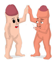 2boys duo foreskin inanimate male male_only monophallia partially_retracted_foreskin penis penis_body penis_creature penis_head retracted_foreskin tagme uncircumcised uncut