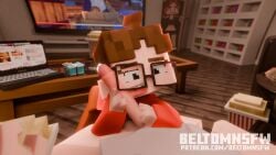 1boy 1boy1girl 1girls 3d beltomnsfw blender blowjob blue_eyes braces brown_hair caught caught_in_the_act detailed_background dick elli_(beltomnsfw) faceless_male female freckles freckles_on_face glasses handjob male masturbation mine-imator minecraft partially_clothed small_body small_breasts tagme