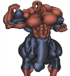 bara huge_cock huge_muscles male_only marvel muk100 muscular_male peter_parker spider-man spider-man_(series) visible_penis_shape