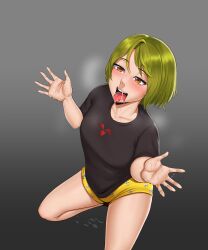 1girls black_shirt blush boxers brown_eyes clothed_female colombianflat_chest female female_focus freckles green_hair grey_background happy hispanic hispanic_virtual_youtuber indie_virtual_youtuber latam_virtual_youtuber legs light-skinned_female light_skin looking_pleasured lube lube_on_hand monochrome_background on_knees open_hand open_hands open_mouth panties pleasure_face printed_panties ryumivt saliva saliva_on_mouth saliva_on_neck saliva_on_tongue saliva_string saliva_trail sexually_suggestive shirt short_hair sitting sitting_on_floor small_breasts steam thick_thighs thighs tongue tongue_out twitch twitch.tv vedtomd virtual_youtuber vtuber wet wet_hand wetting yellow_boxers yellow_eyes yellow_penis youtube youtube_hispanic