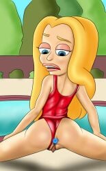 ass_focus big_mouth_(universe) birch blonde_hair_female blue_eyes buttplug leah_birch light-skinned_female light_skin looking_back netflix netflix_character pussy_focus spread_ass spread_legs swimming_pool swimsuit