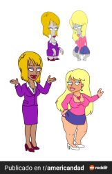 alien american_dad anaconda_pose bimbo blonde_hair breasts cartoon cleavage costume_swap earrings female genevieve_vavance high_heels human humanized laura_vanderbooben pantyshot reddit roger_smith smaller_female swamp thick_thighs thin_female wide_hips