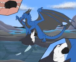 2022 2d 2d_(artwork) animal_genitalia black_body black_penis blowjob blue_body blue_eyes claws cloud cutaway deep_throat digital_drawing_(artwork) digital_media_(artwork) dragon dreamworks duo fellatio feral feral_on_feral feral_penetrated feral_penetrating feral_penetrating_feral fin fish genital_slit genitals hand_on_head horn inside_mouth internal internal_fellatio internal_oral knot lenny male male/male marine oral oral_penetration penetration penile penile_spines penis penis_on_tongue reverse_mouth_shot scalie sex shark shark_tale silipinfox1298 sky slit sucking syrazor tail teeth tongue tongue_out urethra water western_dragon wings