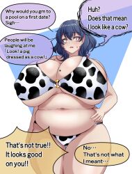 1girls 2023 alternate_version_available anger_vein bbw belly blue_hair breasts chubby chubby_female codeorange162 cow_print cow_print_bikini curvaceous curvy dialogue english english_text fat female female_focus hand_on_hip hi_res high_resolution highres hips huge_breasts mole_on_breast oc plump solo solo_female solo_focus speech_bubble text thick_thighs thighs tsukishima_azami_(codeorange162) voluptuous wide_hips