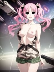 1girls ai_generated areolae black_sclera nipples pink_hair shiki shimizu_megumi topless twintails