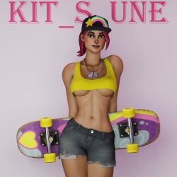 beach_bomber blush brite_bomber clothed clothed_female clothing dogtag dogtags fortnite fully_clothed fully_clothed_female hat kit_s_une looking_at_viewer pose posing shorts skimpy_clothes tagme underboob