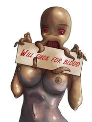 bloodsucker breasts crisis english_text female female_only front_view holding_sign nude red_eyes s.t.a.l.k.e.r. sign solo tagme tentacle turtle-head