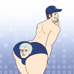 akihiko_sanada ass baseball_cap bubble_butt iori_junpei junpei_iori lio_giant male male_only p3 persona_3 sanada_akihiko speedo transformation