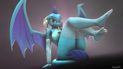 3d_(artwork) 5_fingers 5_toes anthro blue_body blue_skin breasts choker digital_media_(artwork) dragon eyebrows feet female friendship_is_magic hasbro hi_res horn my_little_pony nipples non-mammal_breasts princess_ember_(mlp) red_eyes reepeepsfm scales smile solo source_filmmaker spikes tail toes wings