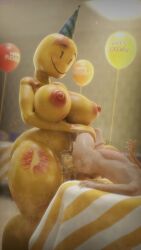 1boy 1futa 2023 3d 3d_(artwork) 5_fingers 9:16 abdominal_bulge absurd_res anal anal_sex areola artist_name backrooms balloon big_areola big_breasts big_penis blender_(software) bodily_fluids breasts clothing cum cum_in_ass cum_inside curvy_figure detailed_background digital_media_(artwork) doctorpurple2000 duo erection fingers futa_on_male futanari genital_fluids genitals gynomorph gynomorph/male hat headgear headwear hi_res huge_breasts huge_cock huge_thighs human humanoid infected infection inflatable inside intersex intersex/male kiss_mark larger_gynomorph larger_intersex leaking leaking_cum light-skinned_male light_body light_skin male mammal monster nipples nude on_back party_hat partygoer_(the_backrooms) penetration penis sex size_difference smaller_male smile stomach_bulge the_backrooms thick_thighs voluptuous watermark wide_hips yellow_body yellow_skin