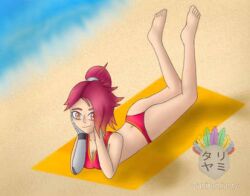 1girls beach beach_towel belle_fontiere bikini female female_only glitch_productions meta_runner smg4 solo solo_female solo_focus sunbathing swimsuit swimwear