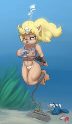 1girls activision anthro asphyxiation bandicoot big_breasts bondage breasts bubbles byondrage clothing coco_bandicoot collarbone crash_(series) drowning female furry mammal marsupial naughty_dog navel nipples panties peril solo tagme tied underwater underwear undies